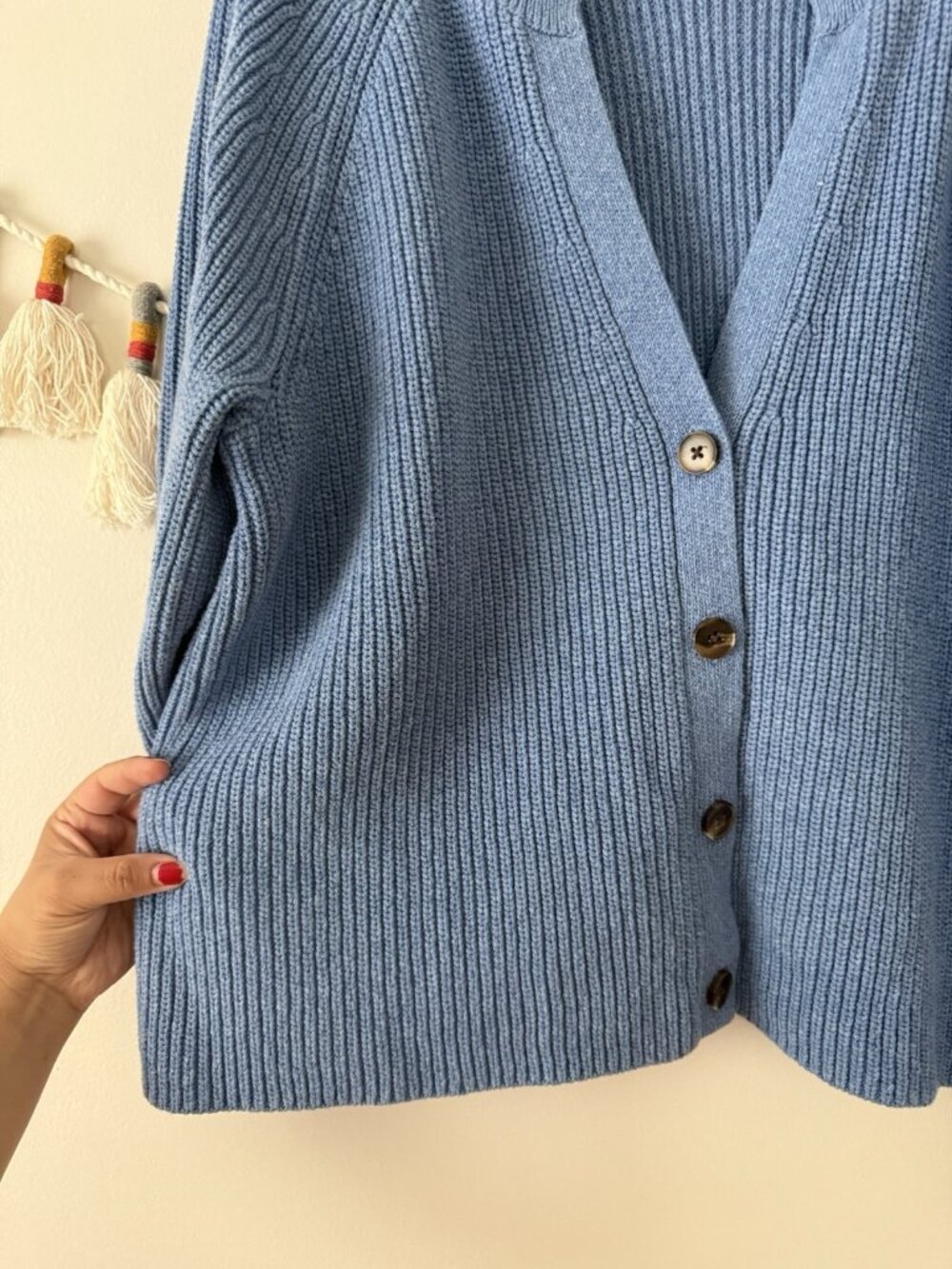 Talbots Blue 100% Cotton V-neck Ribbed Knit Cardigan Chunky Cottage Cozy 3x - Picture 5 of 8